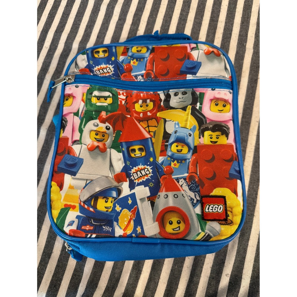 LEGO Minifigure Print Insulated Lunch Box Blue Multi Character Collage Bag